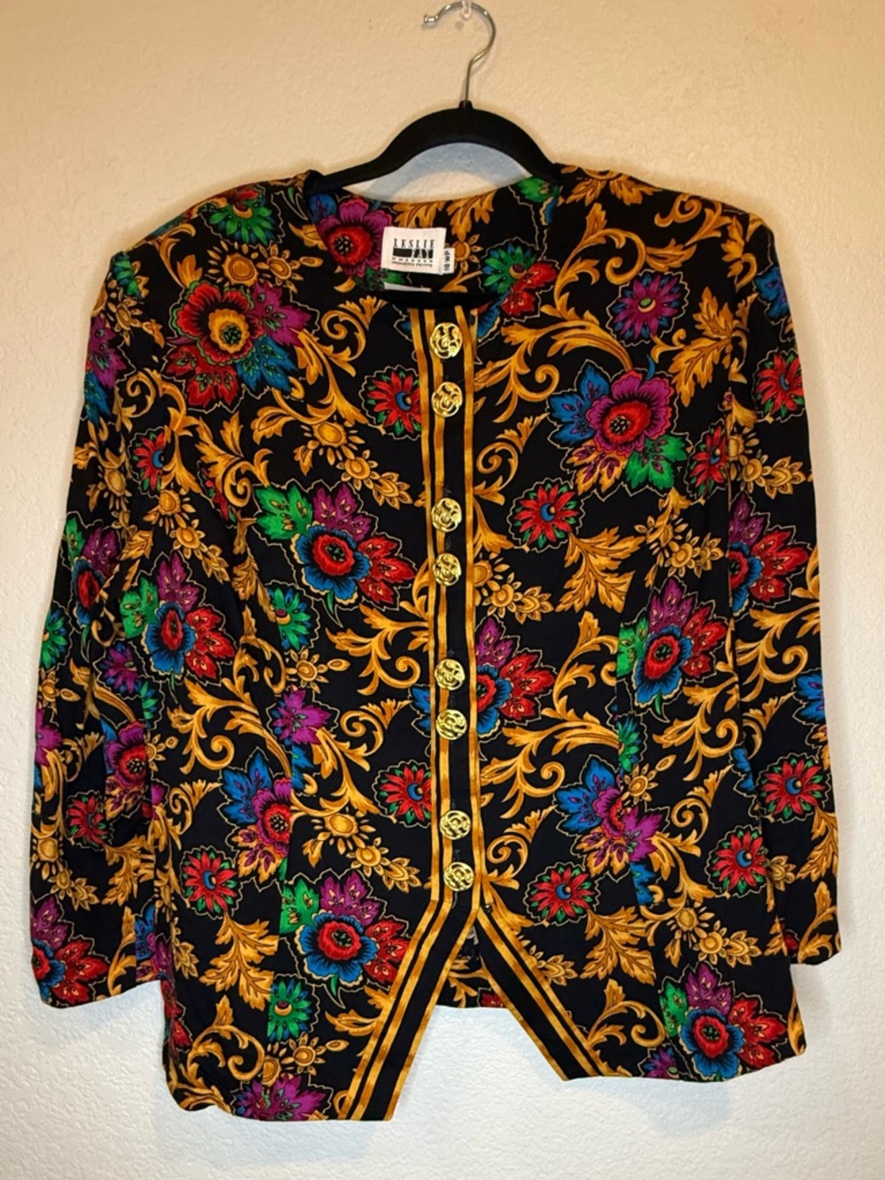 Vintage 80’s Leslie Fay Black Floral Baroque-Print Jacket - Picture 2 of 5